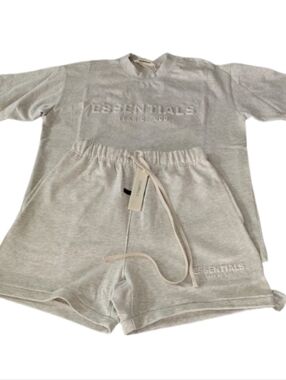 Essentials Light Grey Embossed Logo Crewneck & Shorts Set